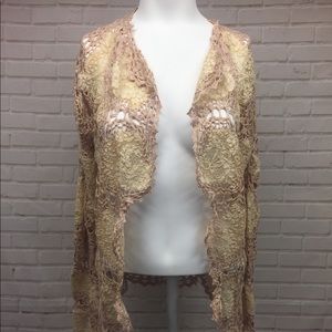 Anthro MOTH Open Knit Lacey Cream Cardigan Small